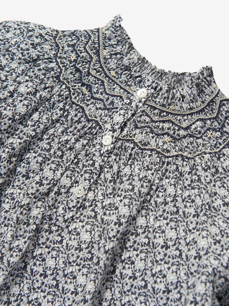 Girls Petal Smocked Blouse in Blue - 2