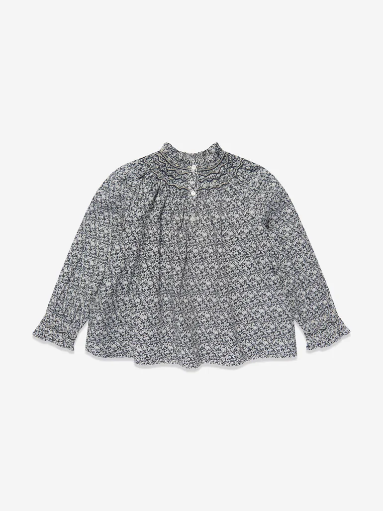 Girls Petal Smocked Blouse in Blue