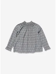 Girls Petal Smocked Blouse in Blue - 1