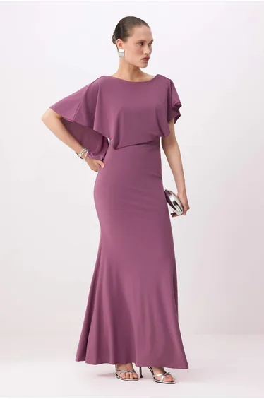 Purple Plain Woven Sandy Maxi Evening Dress & Graduation Dress