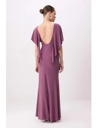 Purple Plain Woven Sandy Maxi Evening Dress & Graduation Dress - 3