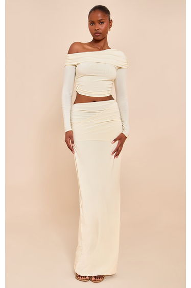 Almond Matte Sculpt Fold Over Maxi Skirt