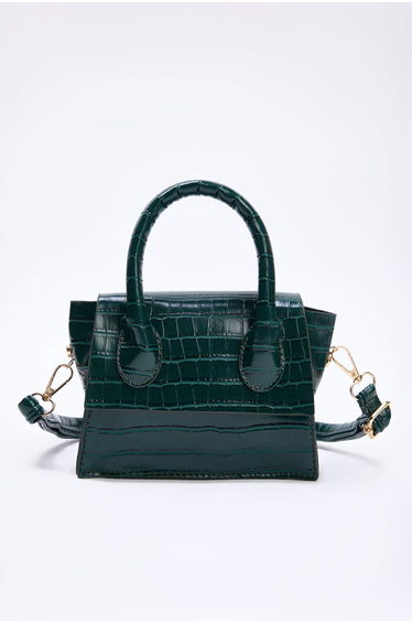 Dark Green Crocodile Textured Crossbody Women's Mini Size City Bag