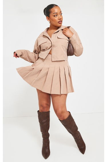 Plus Sand Pleated Belt Loop Detail Mini Skirt