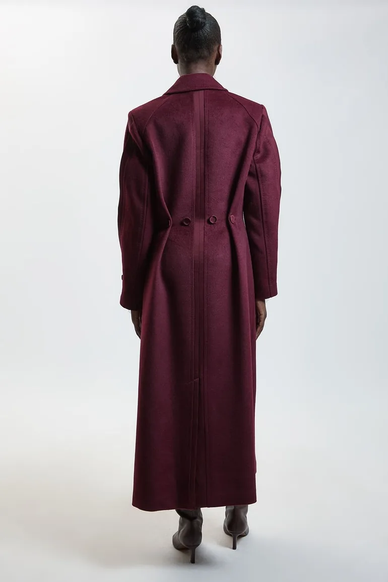 Wool Tailored Midi Full Skirt Satin Detail Coat - 2