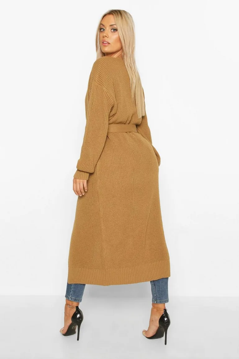 Plus Longline Knitted Maxi Cardigan - black - 1