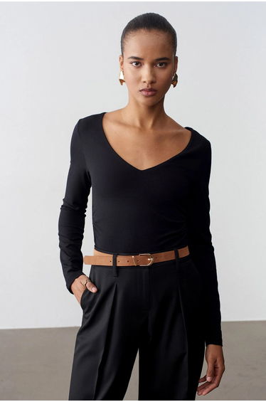 Dilvin Slim Fit V-Neck Knit Blouse