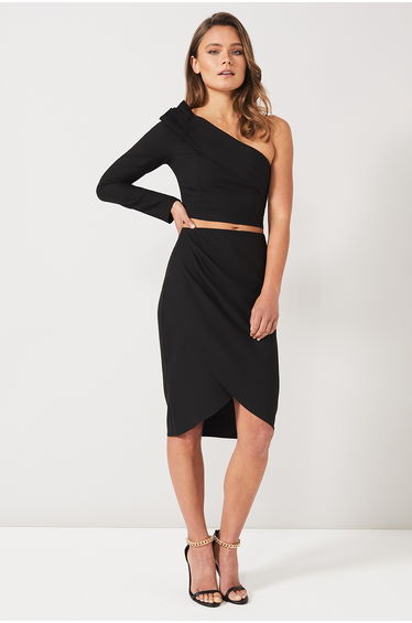 Black One Shoulder and Skirt Set