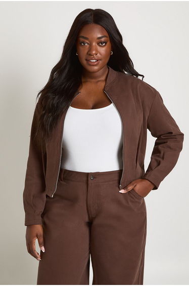 Plus Twill Bomber Jacket - chocolate