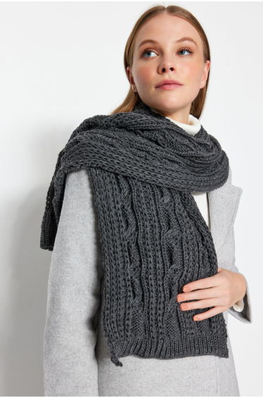 Anthracite Knit Detailed Knitwear Scarf