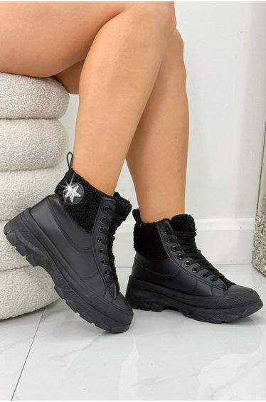 Lemonade Crystal Starstruck Platform Ankle Trainer Boots Black