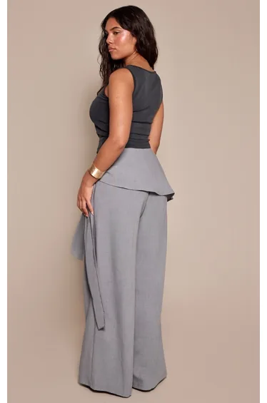 بنطلون بريتي ليتل ثينق رمادي بقصة عريضة - للمقاسات الممتلئة