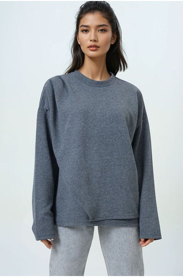 Women's anthracite crew neck wrap cut knit blouse