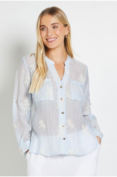 Petite Embroidered Overhead Shirt