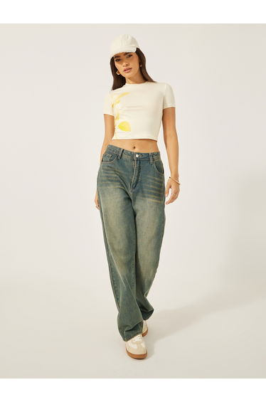 Floral Graphic Print Fitted Crop T-Shirt