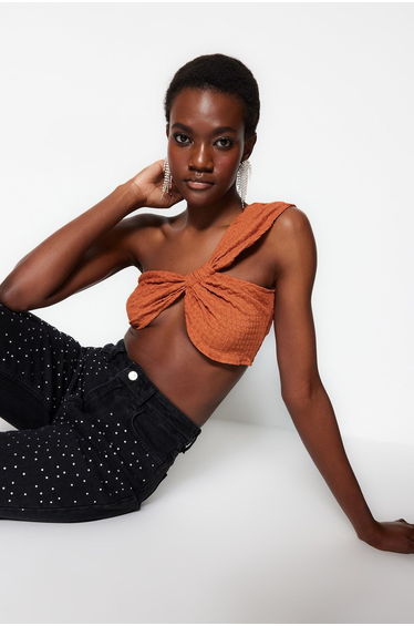 Crop Top - Brown - Plain