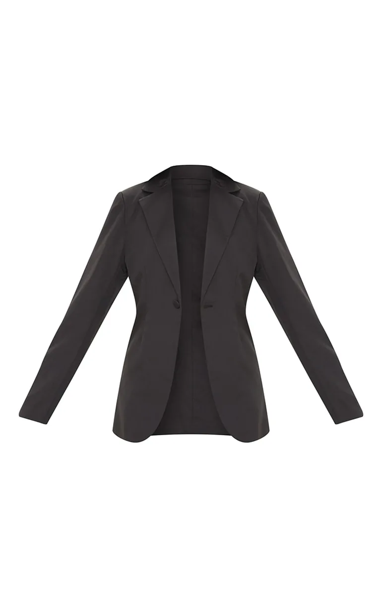 Black Woven Cinched Curve Hem Blazer - 4