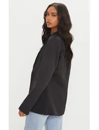 Black Woven Cinched Curve Hem Blazer - 1