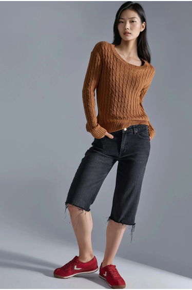 MY FASHION Boat Neck Cable Knit Sweater