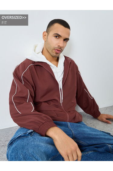 Men Rust Oversized Windbreaker Jacket
