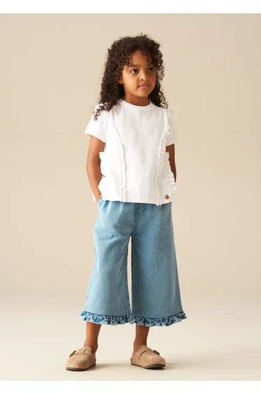 Pippa Woven Peplum Ruffle T Shirt - White