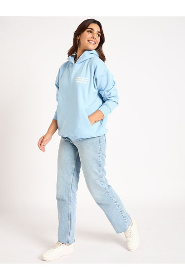 Light Blue Oversize Fleece Graphic Hoodie