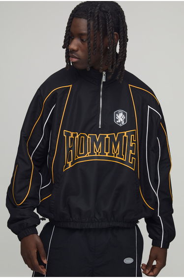 Oversized Homme Colour Block Sports Jacket - black