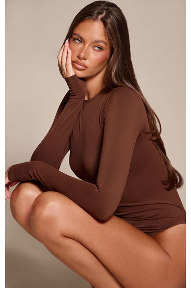 Coffee Seamless Long Sleeve Bodysuit