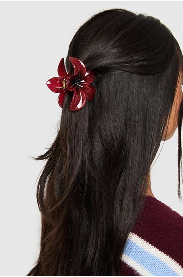 Burgundy Flower Claw Clip