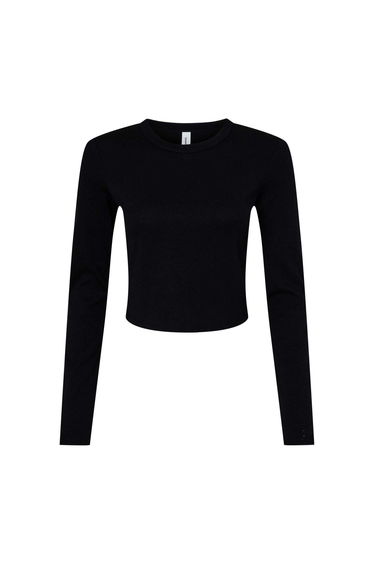 Bella + Canvas Womens/Ladies Micro-Rib Long-Sleeved T-Shirt - Solid Black