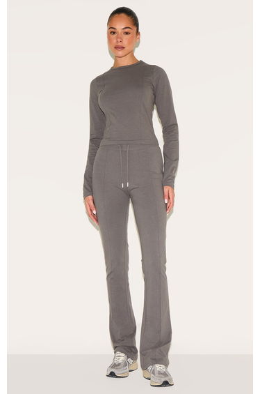 Charcoal Cotton Seam Detail Mid Rise Skinny Flares