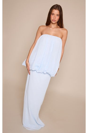 Light Blue Chiffon Mid Rise Maxi Skirt