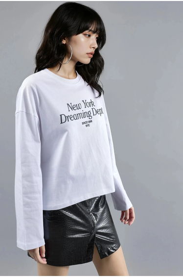 BUSEM Relaxed Fit Long Sleeve Crew Neck Blouse