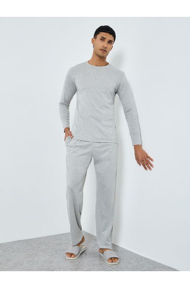 Men Grey Long Sleeve T-Shirt and Pyjama Set