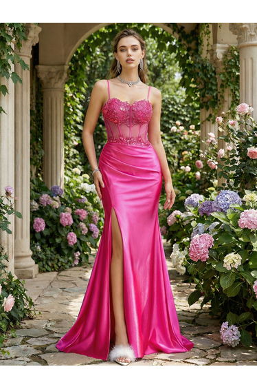 Leely Women's Elegant Spaghetti Straps Sleeveless Prom Dress