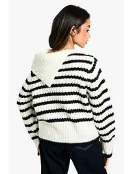 Knitted Stripe Collar Detail Jumper - stripe - 1
