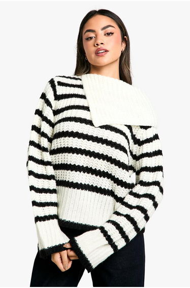 Knitted Stripe Collar Detail Jumper - stripe