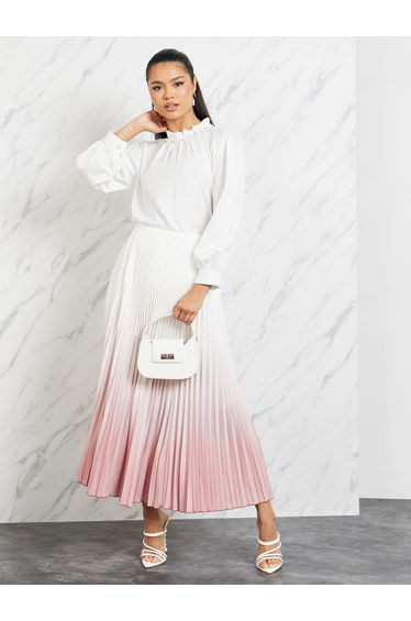 Ombre Pleated Maxi Skirt