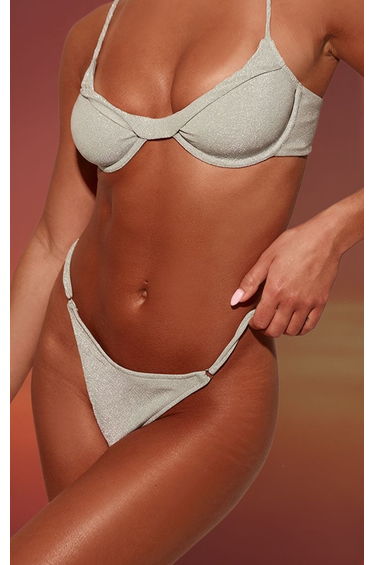 Pale Blue Glitter Swim Tanga Bikini Bottoms