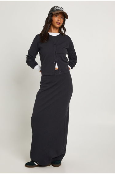 Petite Rib Knit Maxi Skirt - charcoal