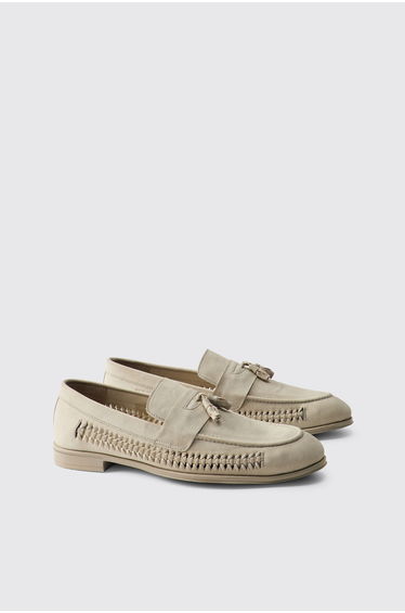 Faux Suede Weave Loafer - stone
