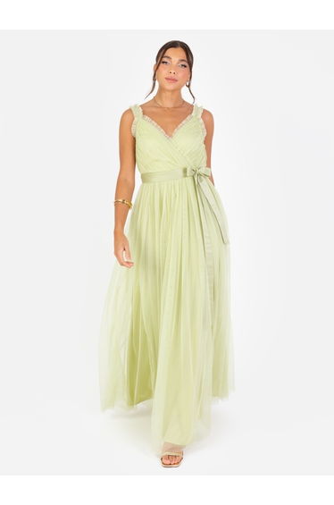Anaya With Love Recycled Spring Green Frill Detail Faux Wrap Strappy Maxi Dress