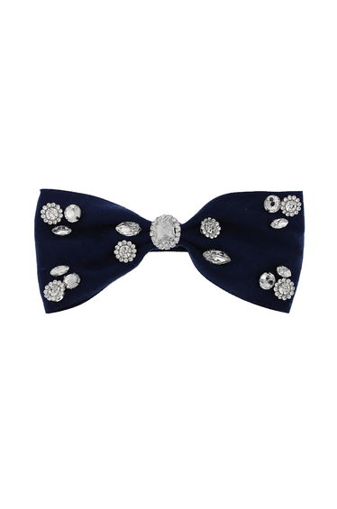 Ornate Rhinestone Bow Hair Barrette in Navy for Date Nights & Parties