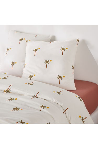 Paradela Duvet Cover Set in 30% Recycled Cotton with Square Pillowcase and Palm Tree Print