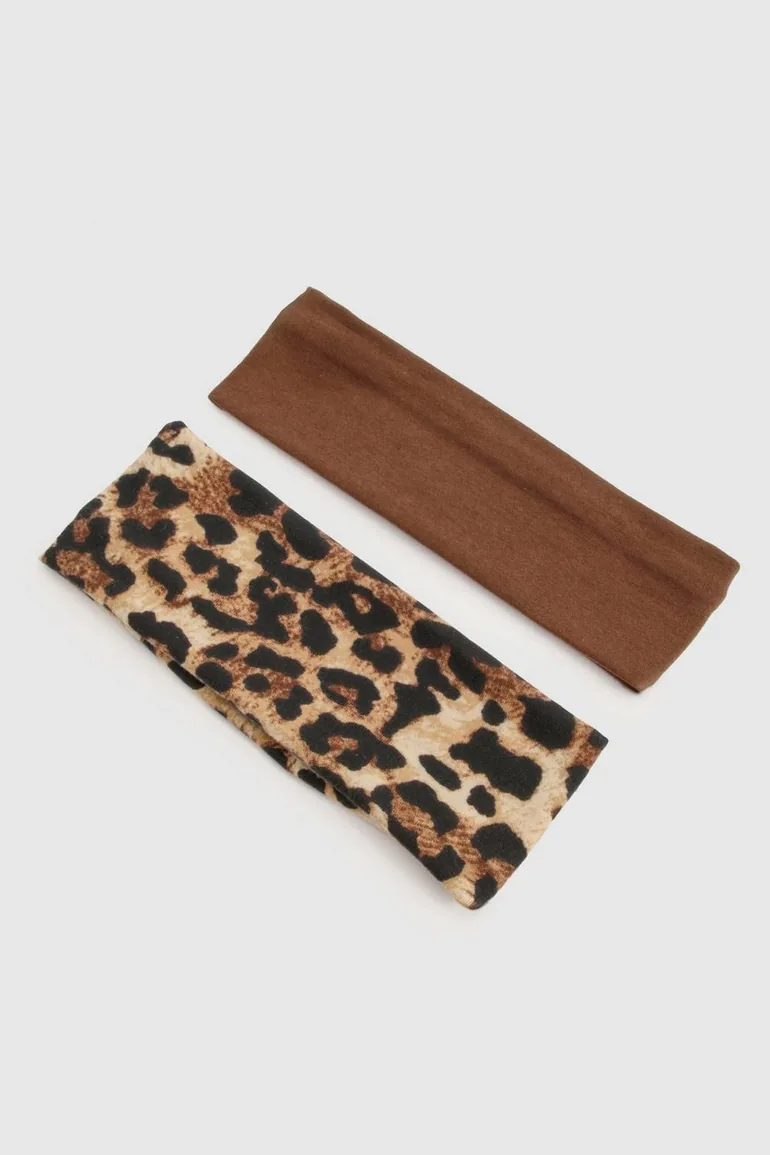 2 Pack Leopard Jersey Headbands - leopard - 1