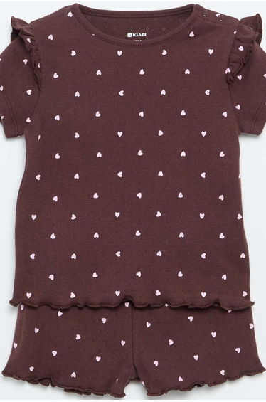 2-piece short pointelle knit pajama set BROWN