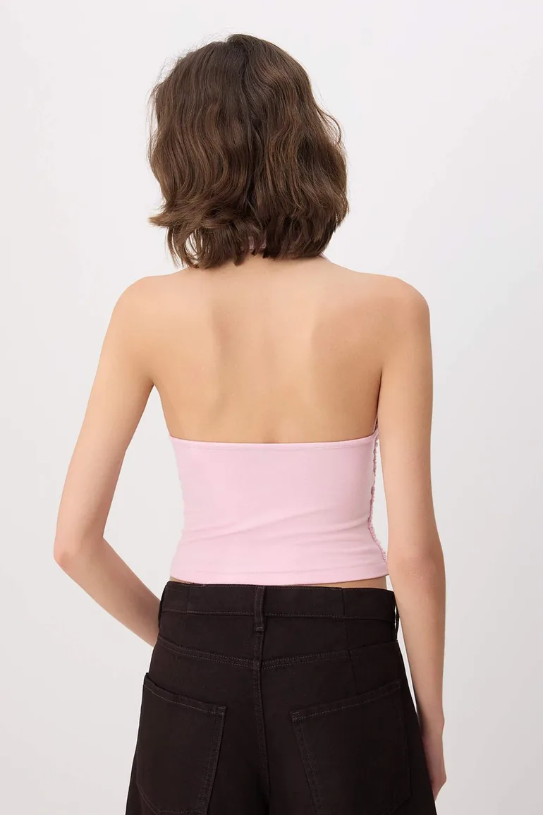 Pink Fitted/Bodycon Halter Neck Soft Knitted Blouse with Accessories - 3