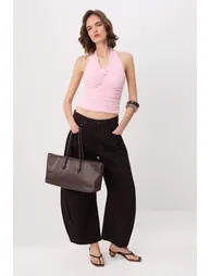 Pink Fitted/Bodycon Halter Neck Soft Knitted Blouse with Accessories