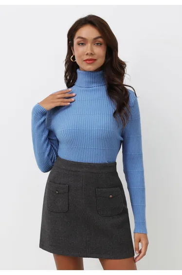 Retro Button Patch Pockets Mini Bud Skirt in Smoke