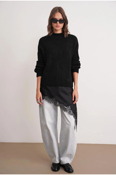 Mixray Relaxed Fit Crew Neck Thick Knit Sweater